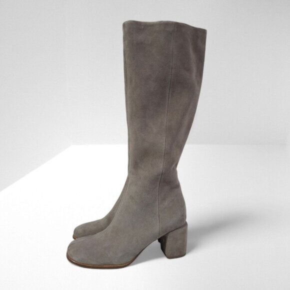 Vince Maggie Knee High Boot Womens 8 Taupe Suede Tall Block Heel Fall Neutral - Picture 14 of 14